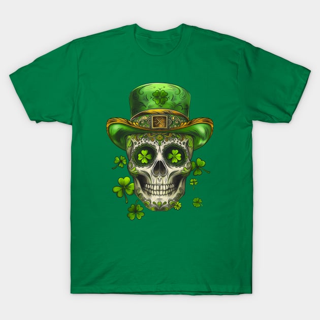 Sugar Skull St Patrick Day of the Dead Lucky Shamrock T-Shirt by Wintrly